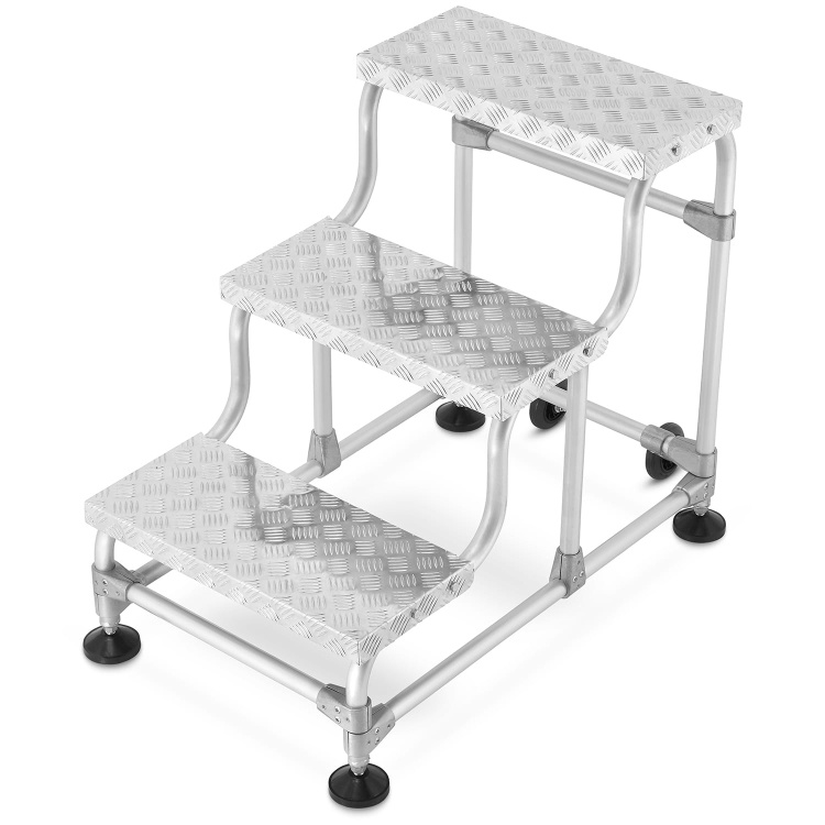 HIGHER 3-treden Alum. Magazijnladder met wielen