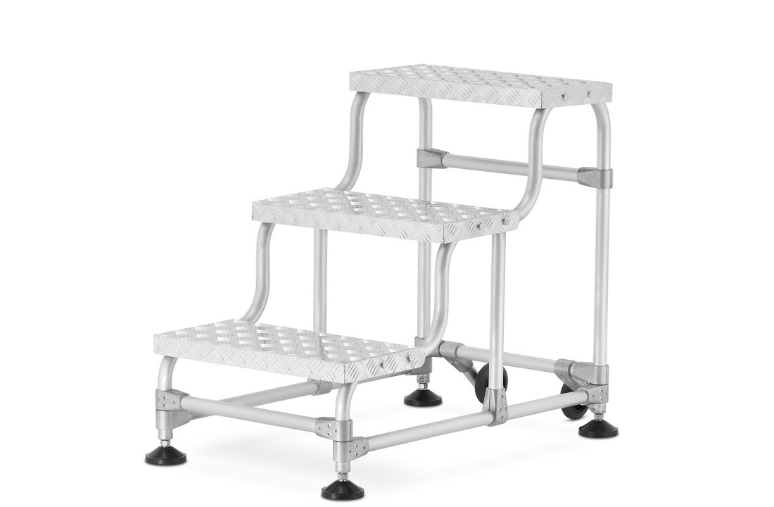 HIGHER 3-treden Alum. Magazijnladder met wielen