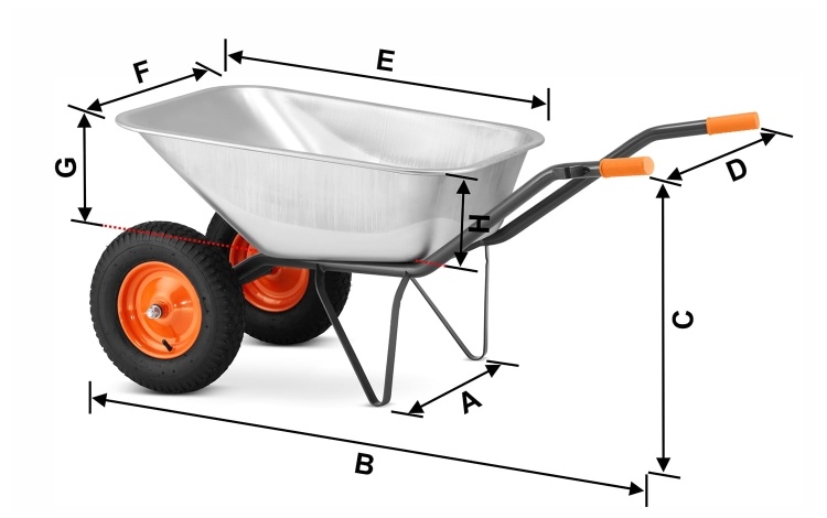 Kruiwagen 140L - met 2 wielen - gegalvaniseerd - tot 380 kg