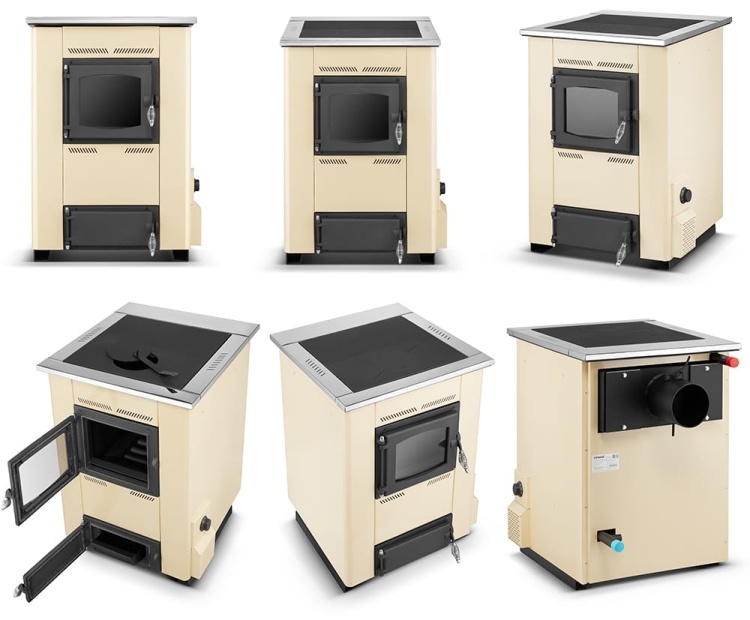 CV houtkachel met kookplaat - 25 kW - TEMY ES 25 - beige