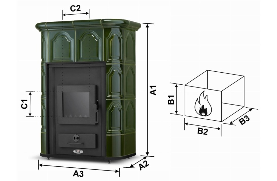 PERUGGIA OLIVE Kachel met Watermantel - 14 kW - Groen