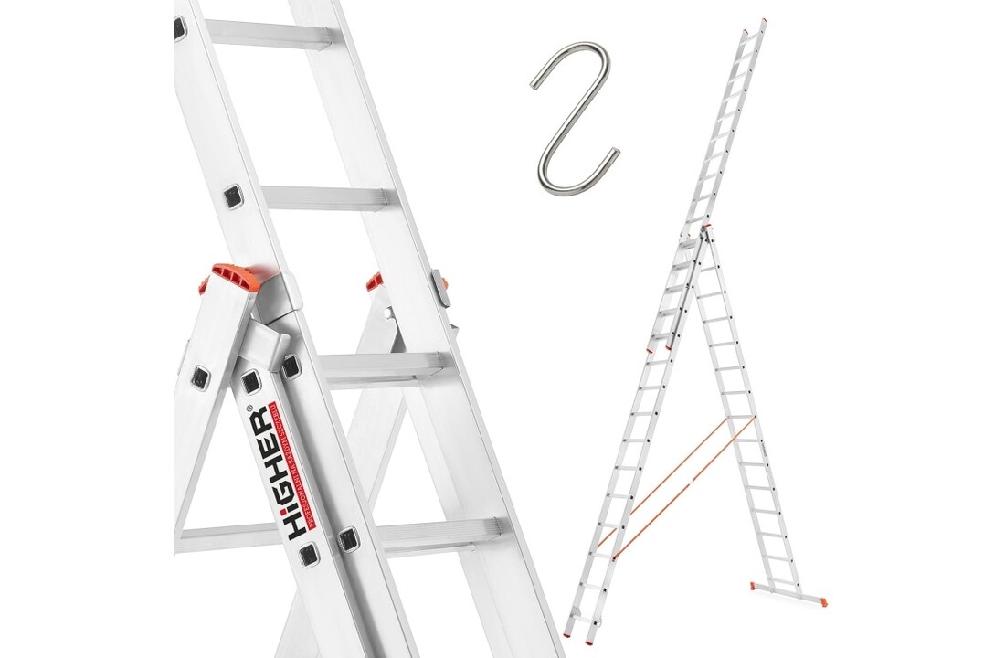 HIGHER 3x11 Profi Multifunctionele Aluminium Ladder - 8,13m