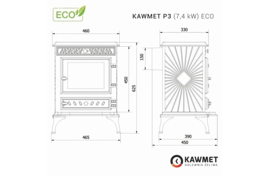 Houtkachel - gietijzer - 7,4 kW - KAWMET
