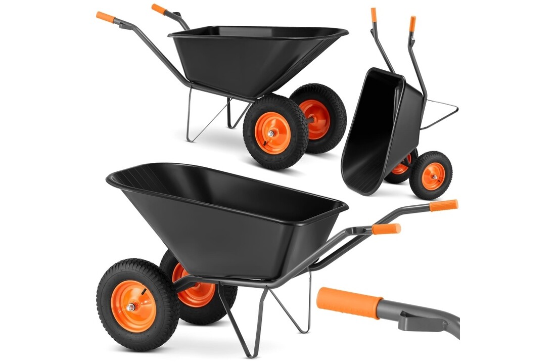 Kruiwagen 150 liter - met 2 wielen - tot 390 kg - zwart/oranje