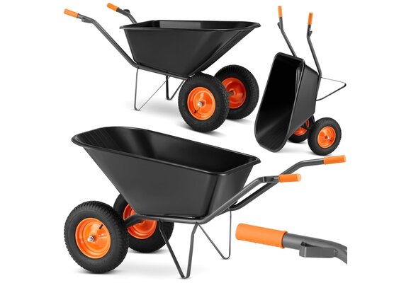 Kruiwagen 150 liter - met 2 wielen - tot 390 kg - zwart/oranje