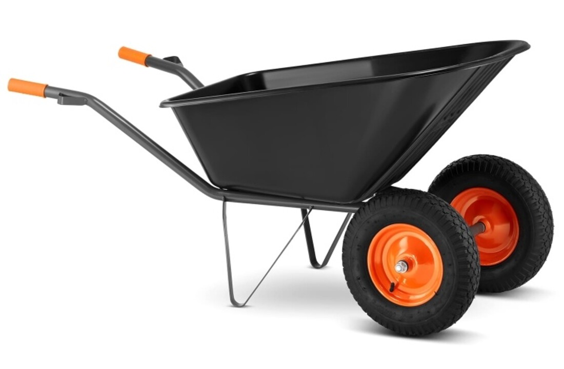 Kruiwagen 150 liter - met 2 wielen - tot 390 kg - zwart/oranje