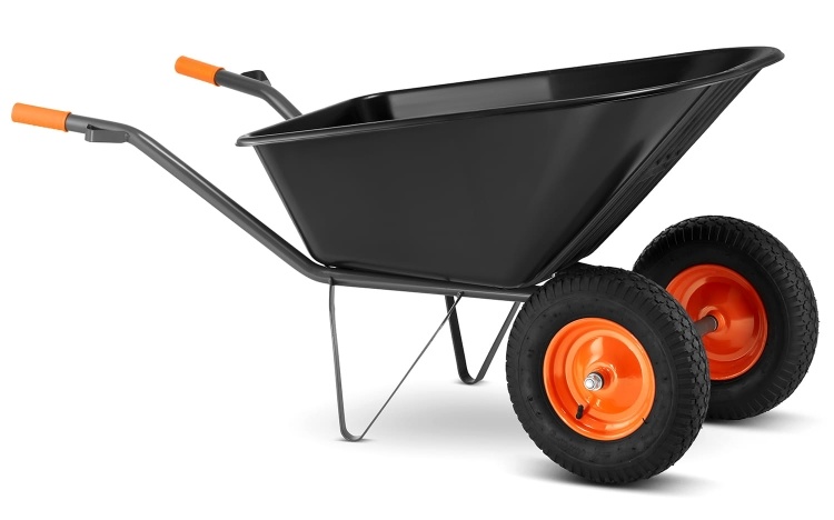 Kruiwagen 150 liter - met 2 wielen - tot 390 kg - zwart/oranje