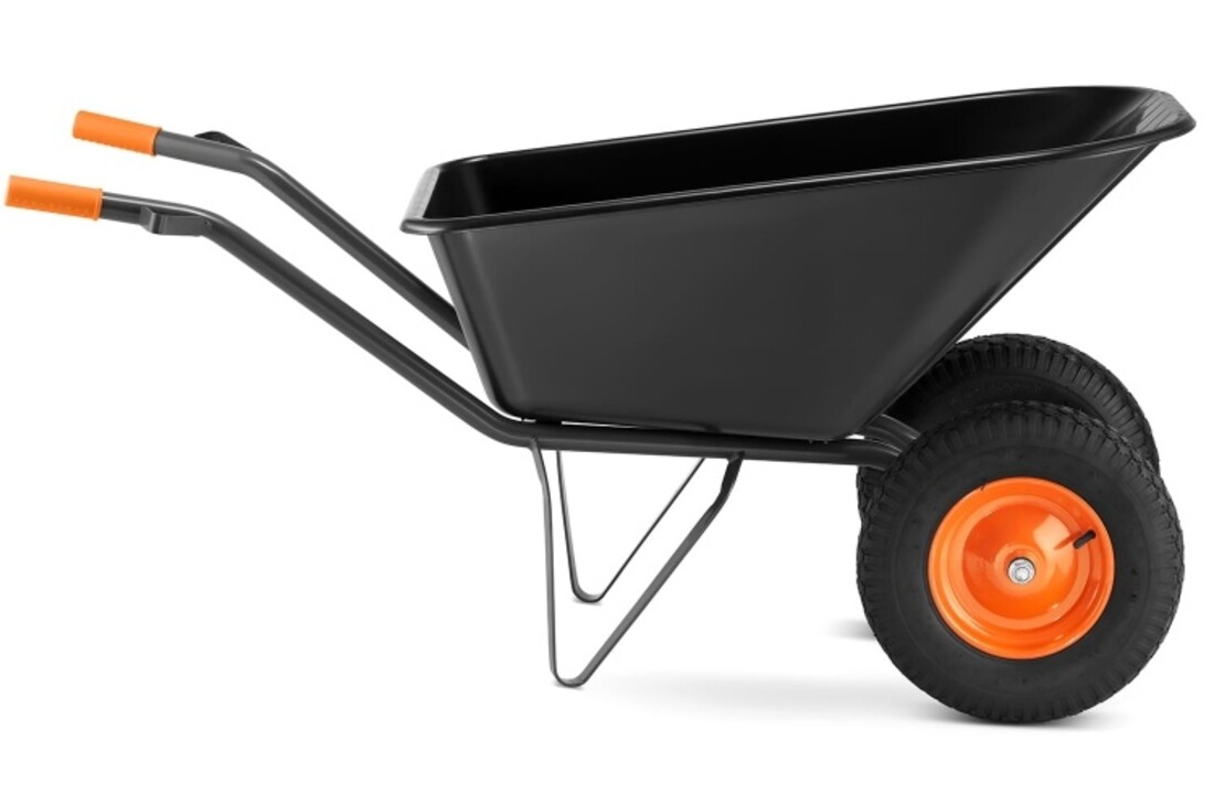 Kruiwagen 150 liter - met 2 wielen - tot 390 kg - zwart/oranje