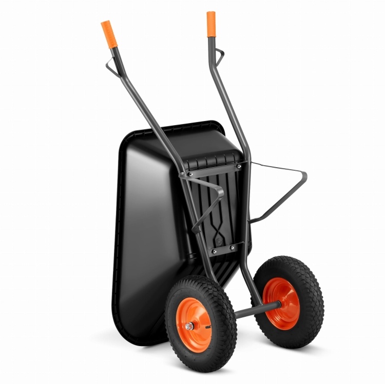 Kruiwagen 150 liter - met 2 wielen - tot 390 kg - zwart/oranje