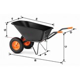 Kruiwagen 150 liter - met 2 wielen - tot 390 kg - zwart/oranje