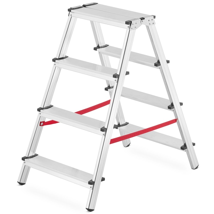 Dubbelzijdige Huishoudladder HIGHER 2x4 treden - 2.85 m werkhoogte