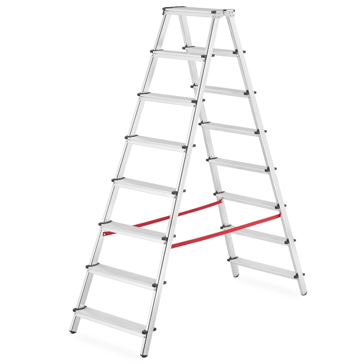 Huishoudtrap - 2x 8 treden - aluminium - 3,70 m werkhoogte