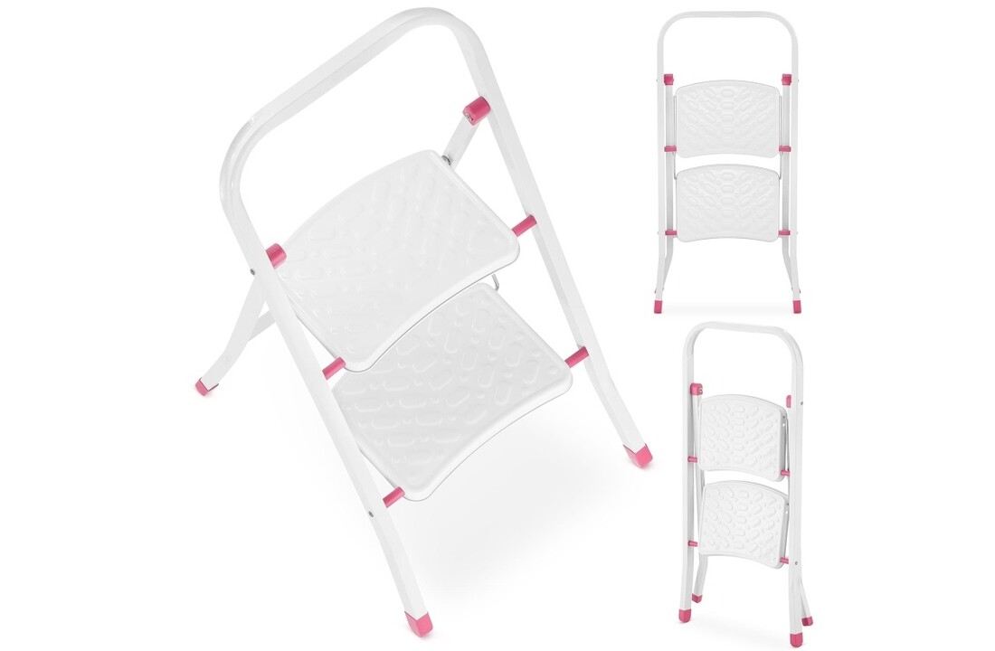 HIGHER 2-treden opvouwbare huisladder - wit/roze