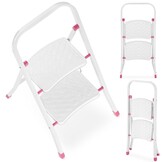 Huishoudtrap - 2 treden - inklapbaar - 45 cm hoog - wit/roze
