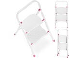 Huishoudtrap - 2 treden - opklapbaar - 45 cm hoog - wit/roze