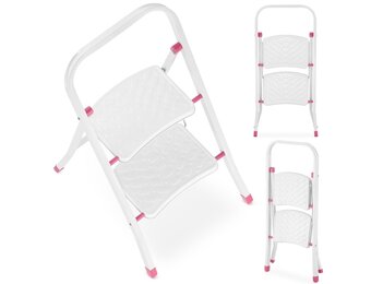 HIGHER 2-treden opvouwbare huisladder - wit/roze