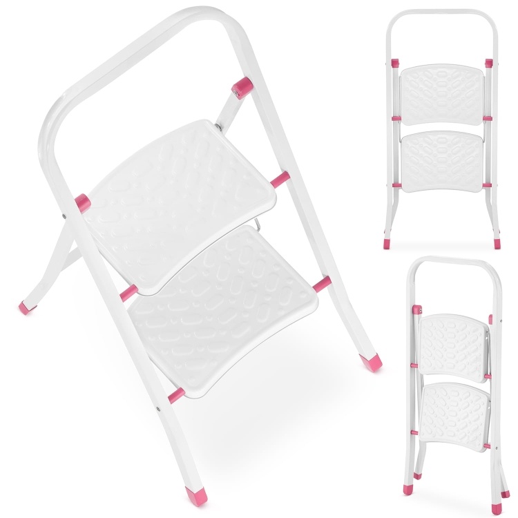 HIGHER 2-treden opvouwbare huisladder - wit/roze