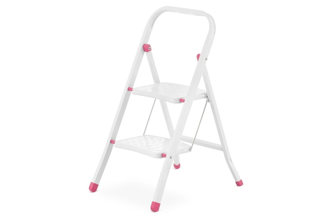 HIGHER 2-treden opvouwbare huisladder - wit/roze