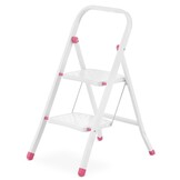 HIGHER 2-treden opvouwbare huisladder - wit/roze