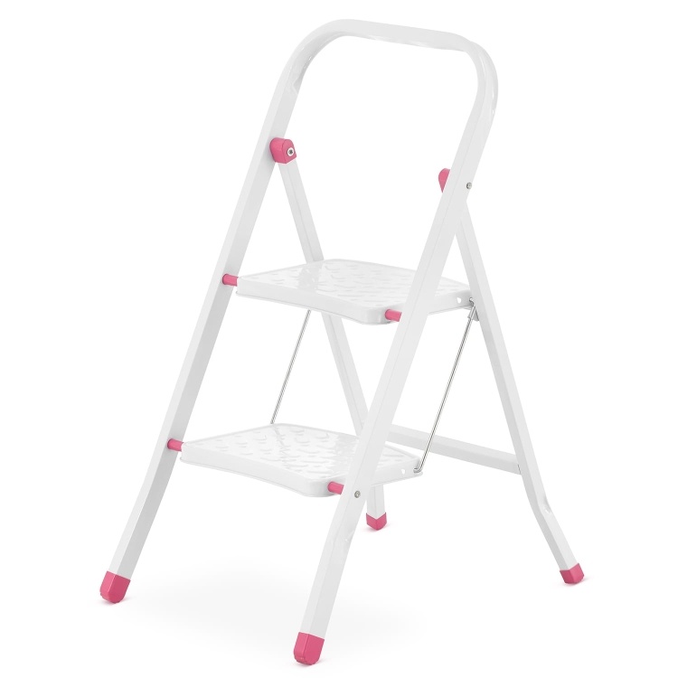 HIGHER 2-treden opvouwbare huisladder - wit/roze