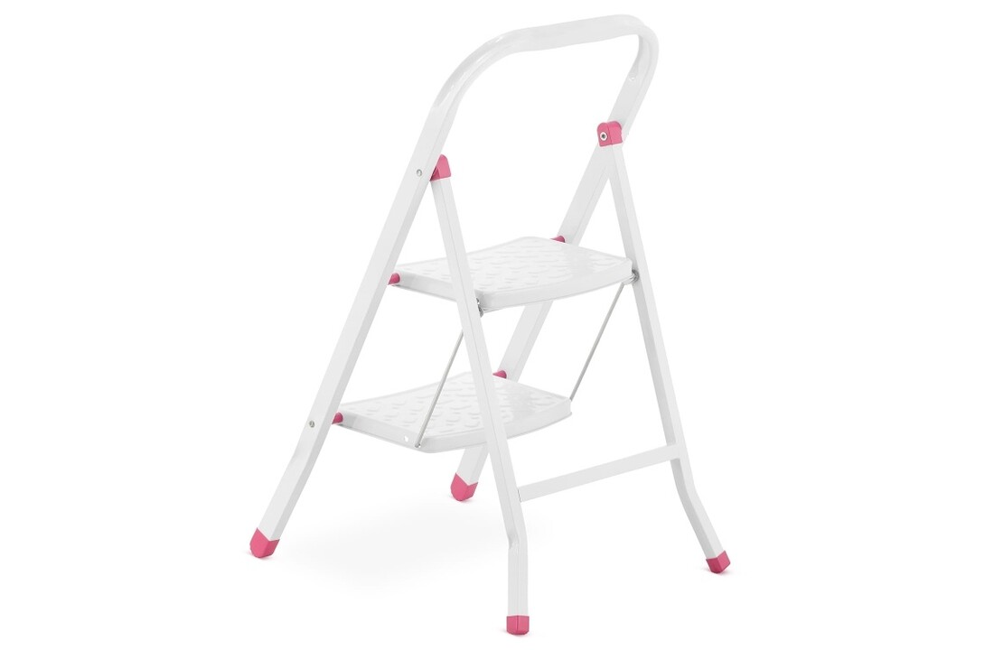 HIGHER 2-treden opvouwbare huisladder - wit/roze