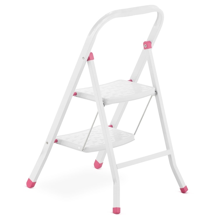 HIGHER 2-treden opvouwbare huisladder - wit/roze