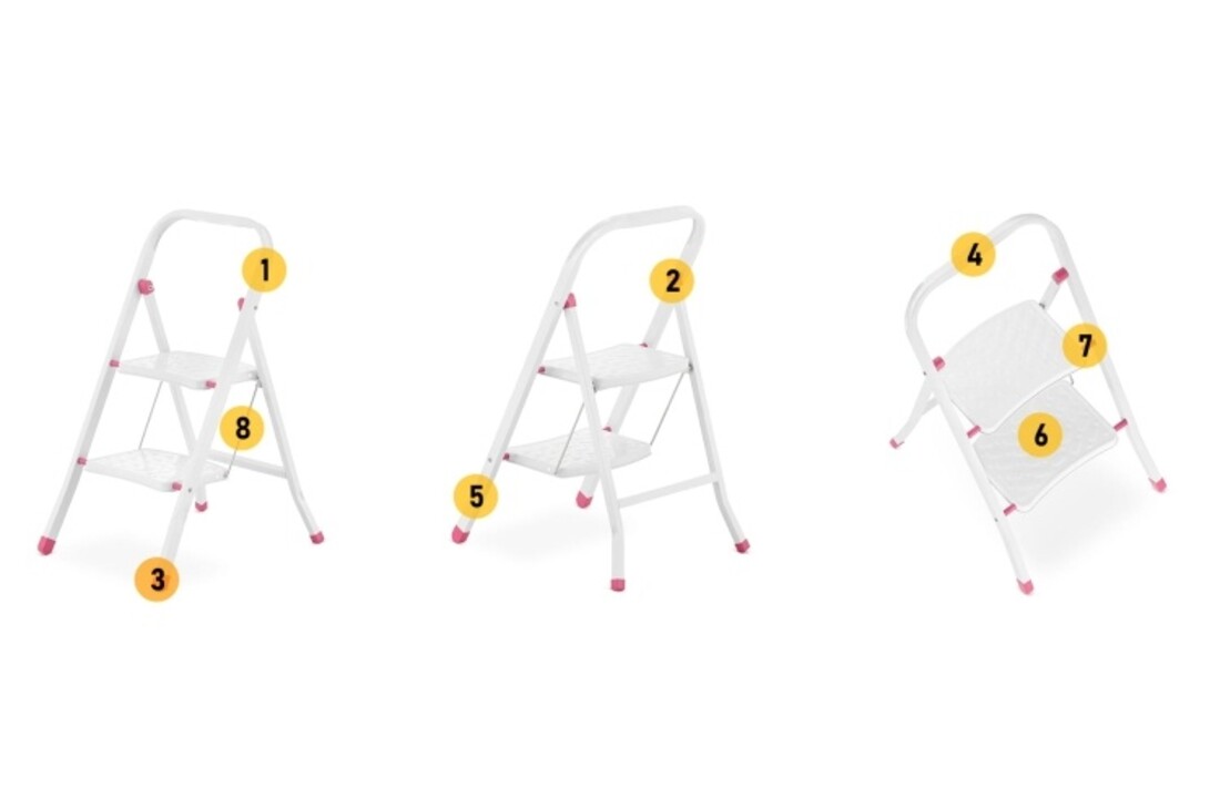 HIGHER 2-treden opvouwbare huisladder - wit/roze