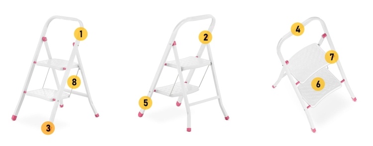 HIGHER 2-treden opvouwbare huisladder - wit/roze
