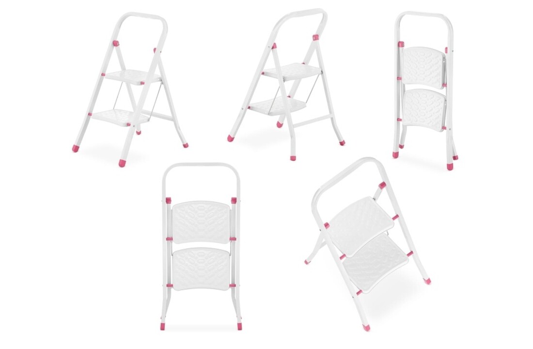 HIGHER 2-treden opvouwbare huisladder - wit/roze