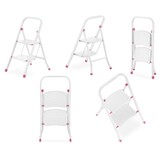 Huishoudtrap - 2 treden - inklapbaar - 45 cm hoog - wit/roze