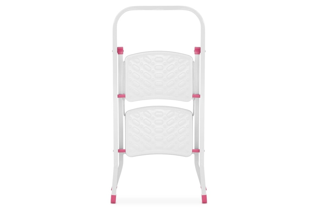 Huishoudtrap - 2 treden - inklapbaar - 45 cm hoog - wit/roze