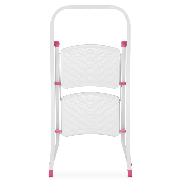 Huishoudtrap - 2 treden - inklapbaar - 45 cm hoog - wit/roze