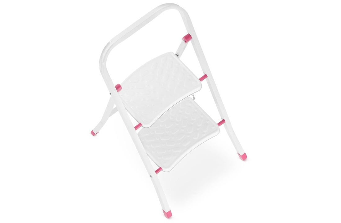 HIGHER 2-treden opvouwbare huisladder - wit/roze