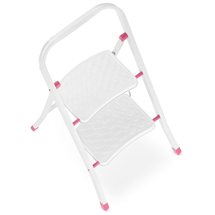 HIGHER 2-treden opvouwbare huisladder - wit/roze
