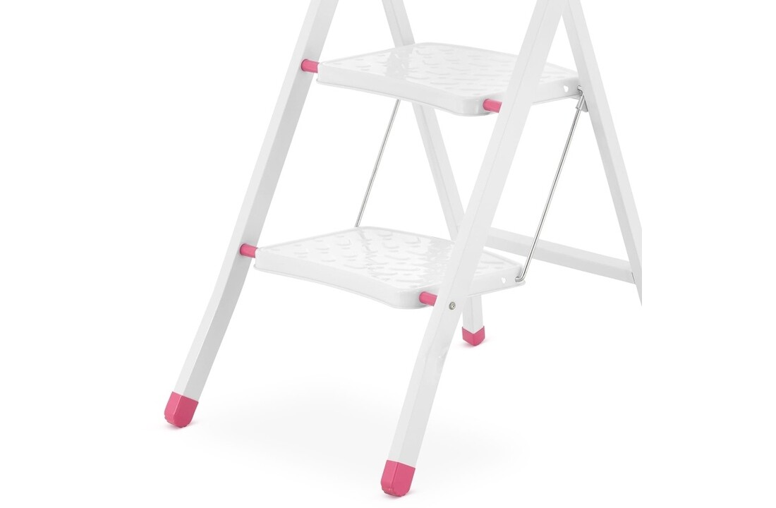 Huishoudtrap - 2 treden - inklapbaar - 45 cm hoog - wit/roze