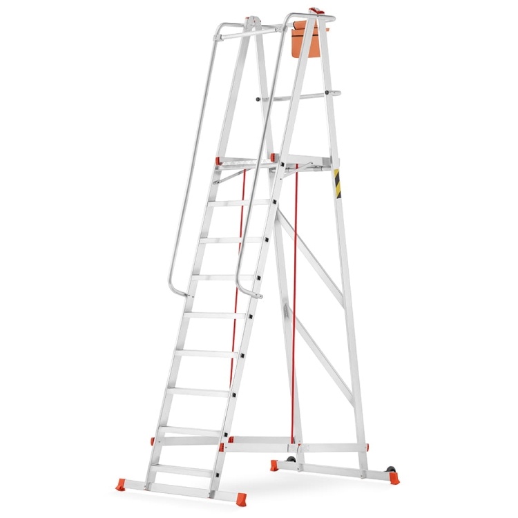 HIGHER Magazijnladder 9 treden Aluminium | 81PRO Werkhoogte 4,32m