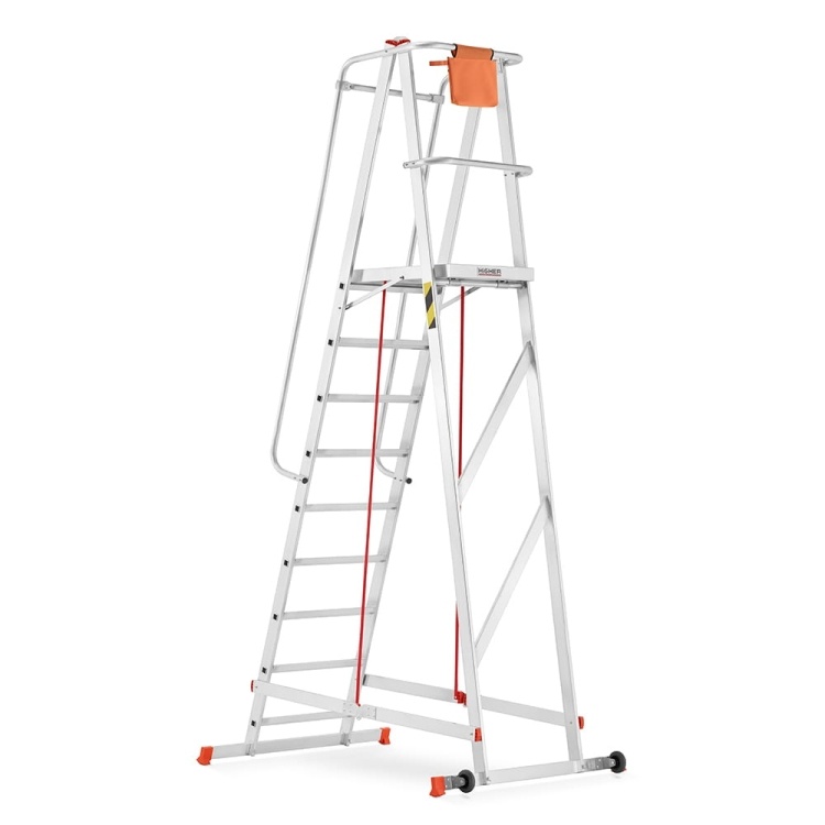 HIGHER Magazijnladder 9 treden Aluminium | 81PRO Werkhoogte 4,32m