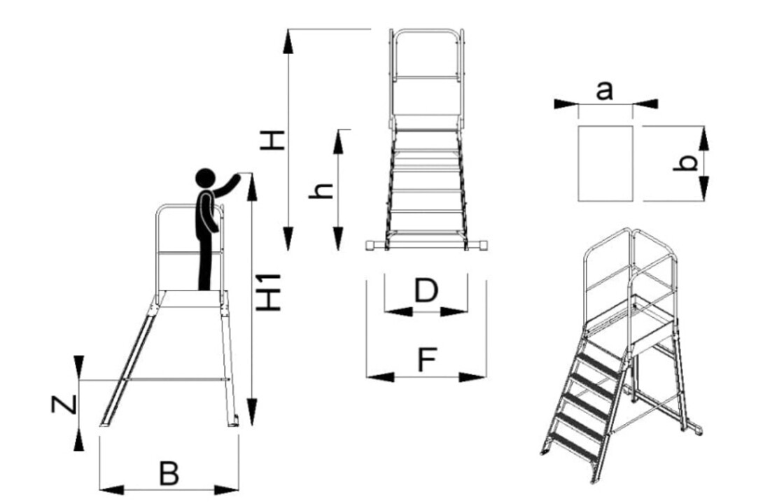 HIGHER Magazijnladder 9 treden Aluminium | 81PRO Werkhoogte 4,32m