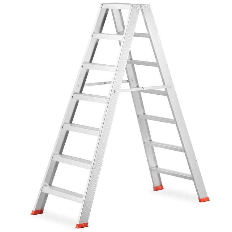 HIGHER Professionele Dubbele Ladder 2x7 Sporten - 147cm Werkhoogte