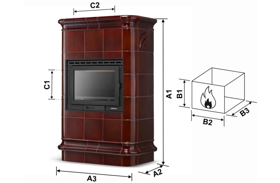 Tegelkachel - houtkachel - 13 kW - keramisch - ROMA - bruin
