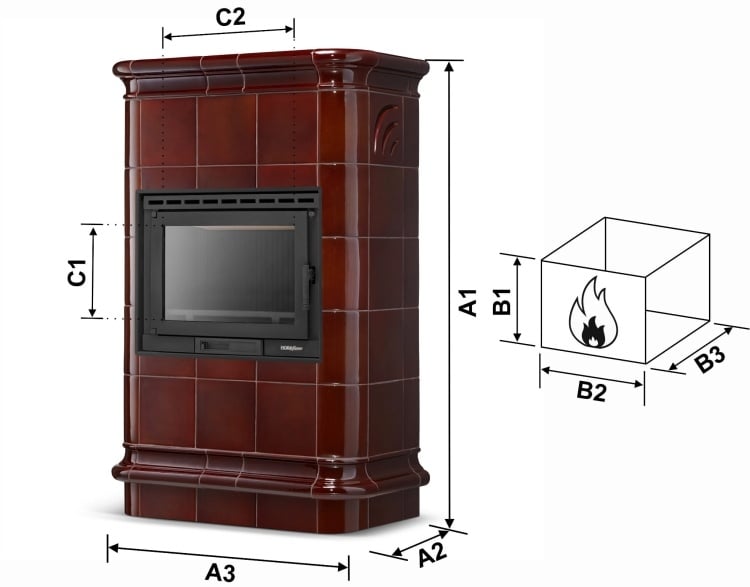 Tegelkachel - houtkachel - 13 kW - keramisch - ROMA - bruin