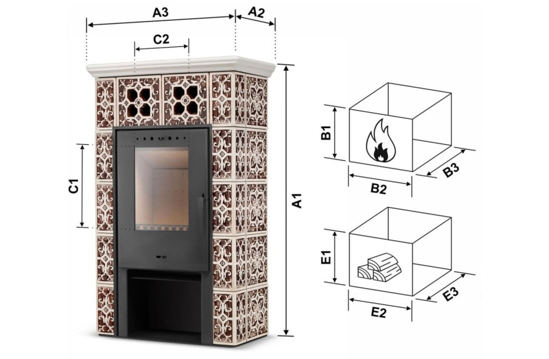 Tegelkachel - houtkachel - 10 kW - JASMIN GRANDE - bruin