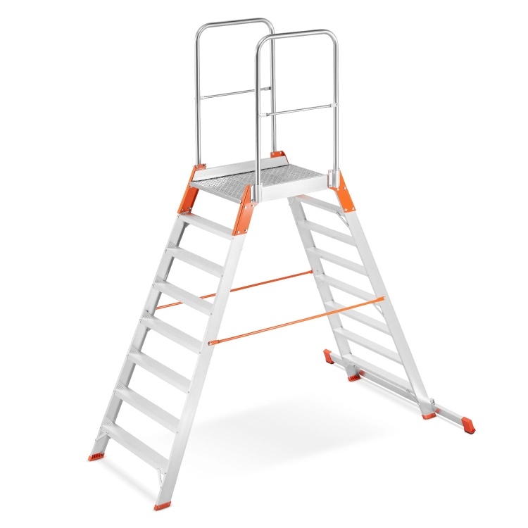 Bordestrap - aluminium - met leuning - dubbelzijdig 6 treden