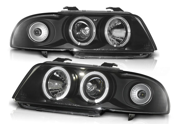 Koplampen dual halo rims geschikt voor Audi A4 11 94-12 98 Angel Eyes zwart