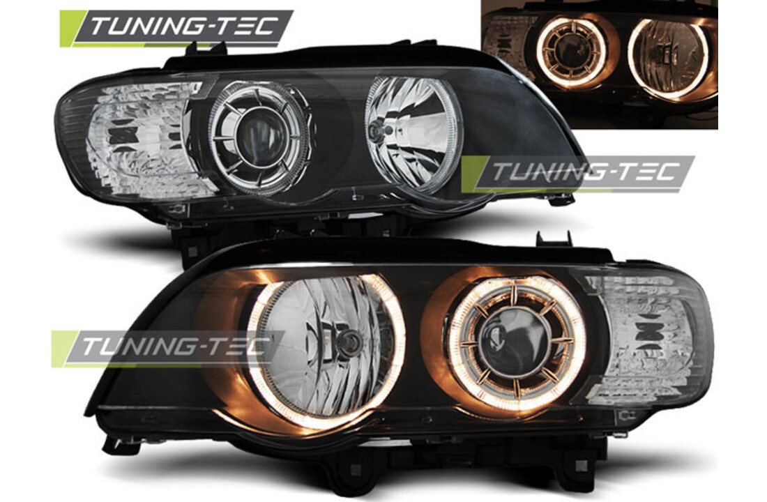 Koplampen dual halo rims geschikt voor BMW X5 E53 09 99-10 03 Angel Eyes zwart