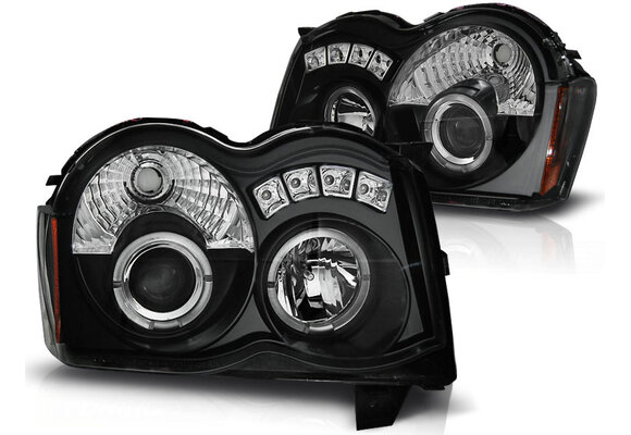 Koplampen dual halo rims geschikt voor Chrysler Jeep Grand Cherokee 08-10 Angel Eyes zwart