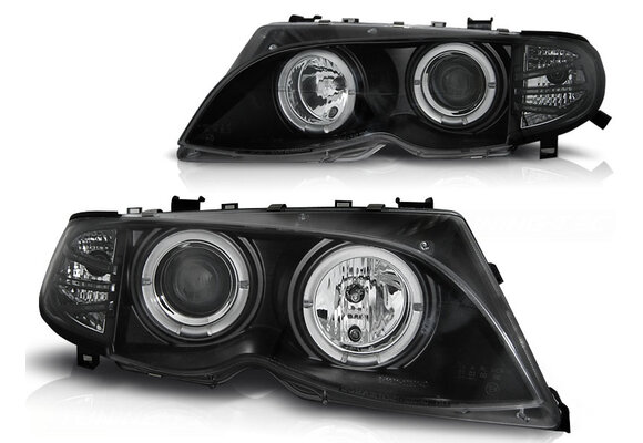 Koplampen dual halo rims geschikt voor BMW E46 09 01-03 05 Angel Eyes zwart