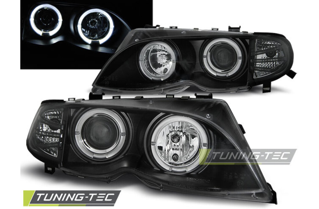 Koplampen dual halo rims geschikt voor BMW E46 09 01-03 05 Angel Eyes zwart