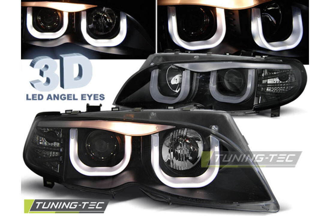 Koplampen dual halo rims geschikt voor BMW E46 09 01-03 05 S/T zwart