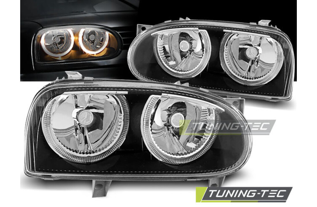 Koplampen geschikt voor VW Golf 3 09 91-08 97 Angel Eyes zwart